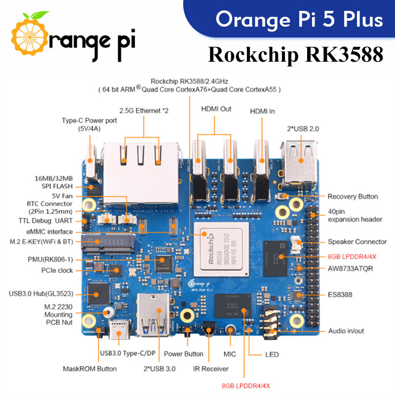 ORANGE Pi 5 plus บอร์ดเดี่ยว R - Rockchip Rk3588 Development Board บทวิจารณ์และราคา